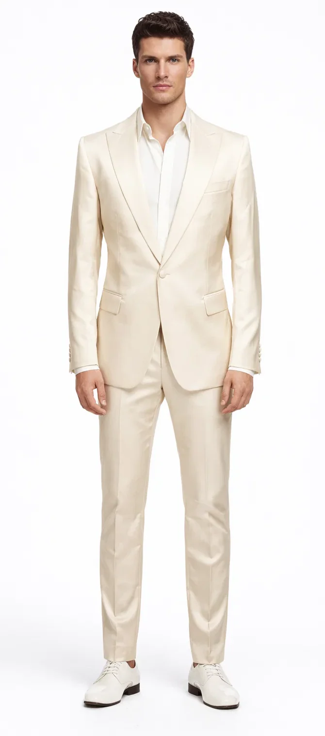 Rossiman Suit - Sateen Suit - Cream Shiny Suit