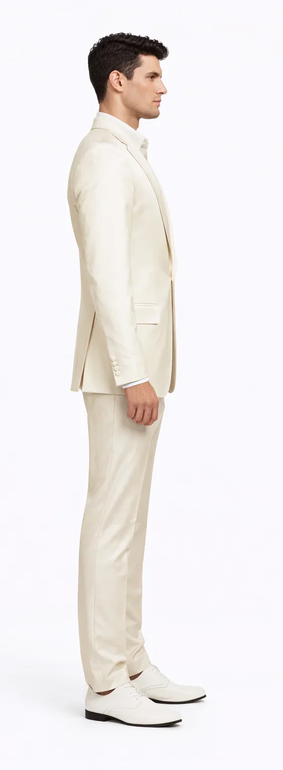 Rossiman Men’s Cream Sateen Suit – Elegant Glossy Formalwear