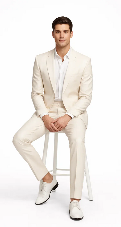 Rossiman Suit - Sateen Suit - Cream Shiny Suit