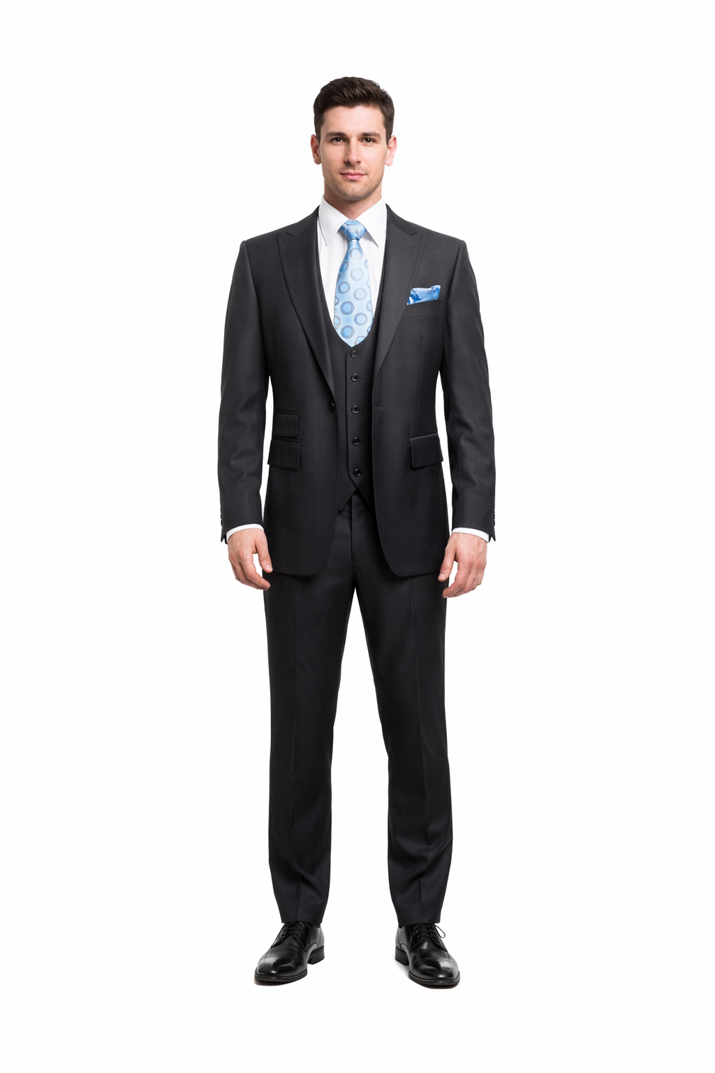 Rossiman Men's Dark Gray Slim Fit Suit – 3-Piece Vested Set with Flat Front Pants