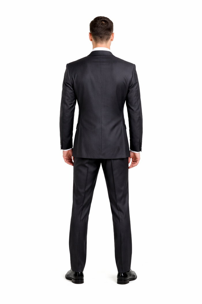 Rossiman Men's Dark Gray Slim Fit Suit – 3-Piece Vested Set with Flat Front Pants