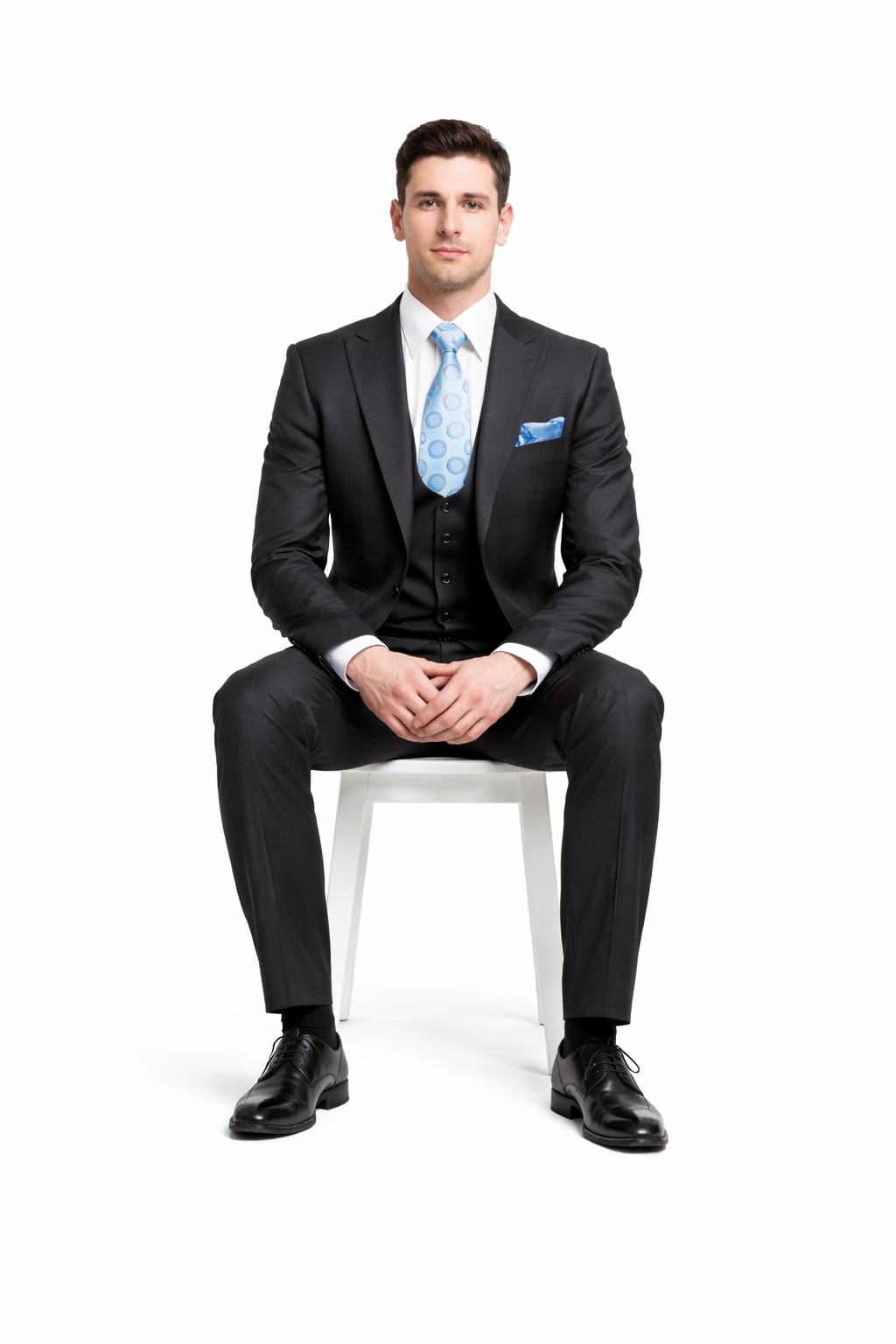Rossiman Men's Dark Gray Slim Fit Suit – 3-Piece Vested Set with Flat Front Pants