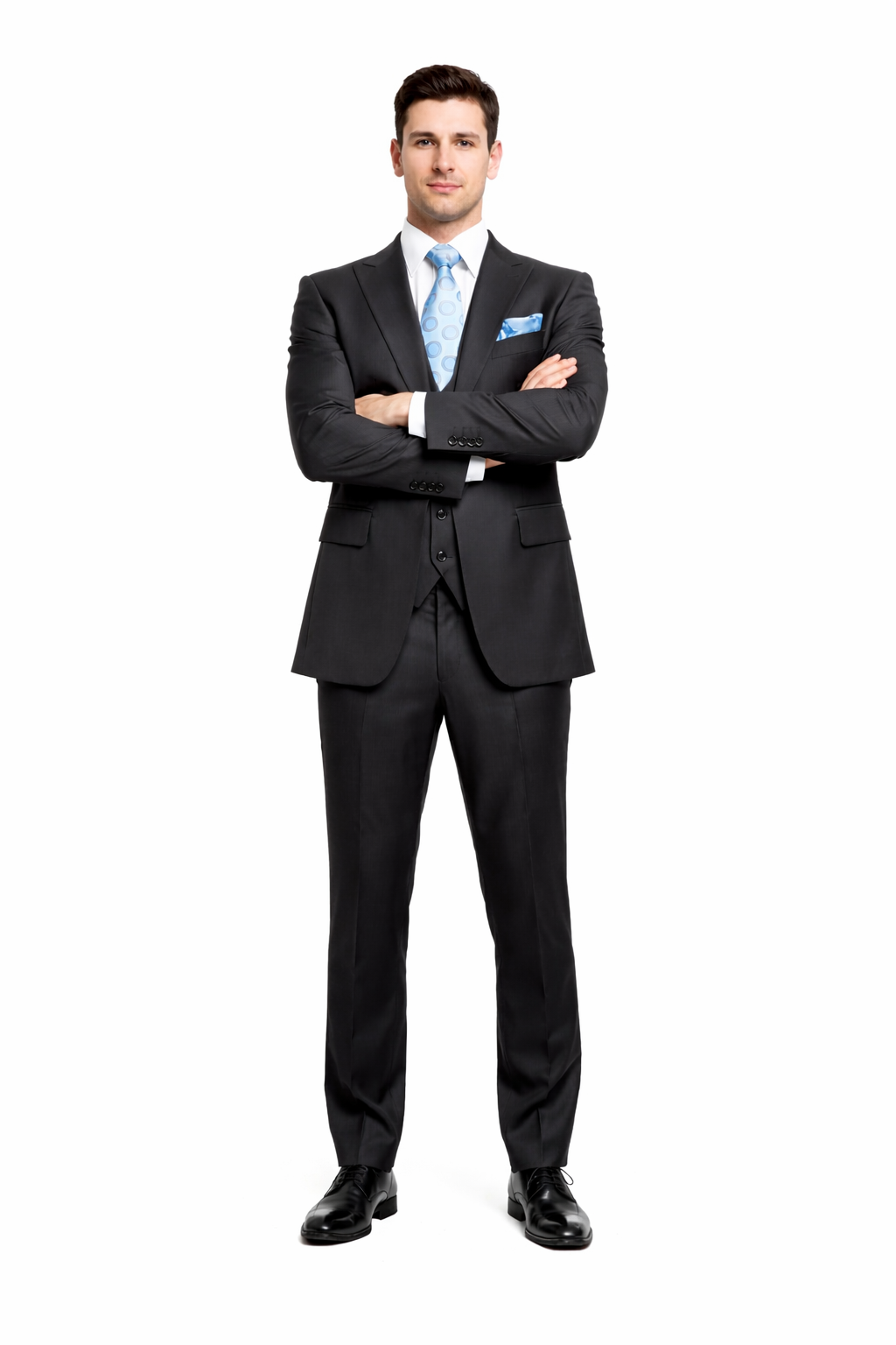 Rossiman Men's Dark Gray Slim Fit Suit – 3-Piece Vested Set with Flat Front Pants