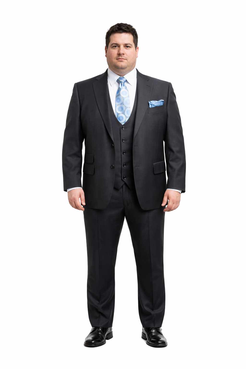 Rossiman Men's Dark Gray Slim Fit Suit – 3-Piece Vested Set with Flat Front Pants