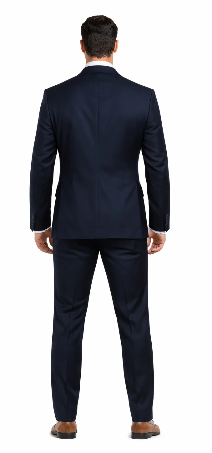 Rossiman Blue Men's Slim-Fit Vested Suit Flat Front Pants