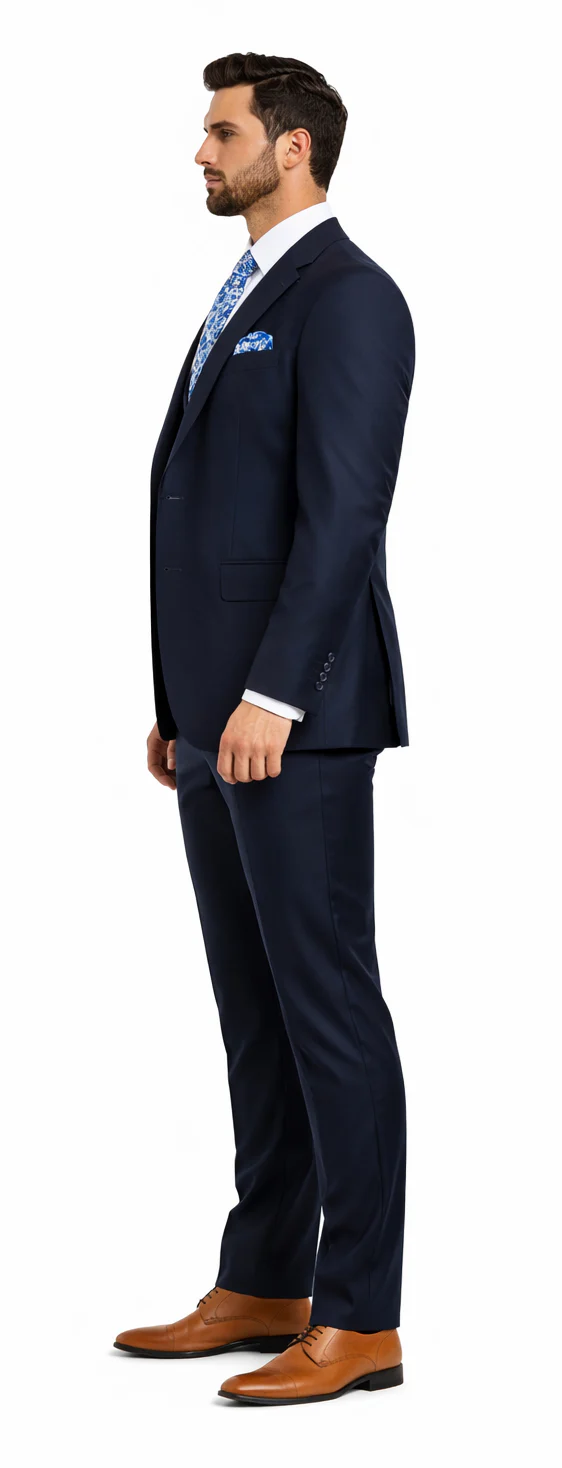 Rossiman Blue Men's Slim-Fit Vested Suit Flat Front Pants