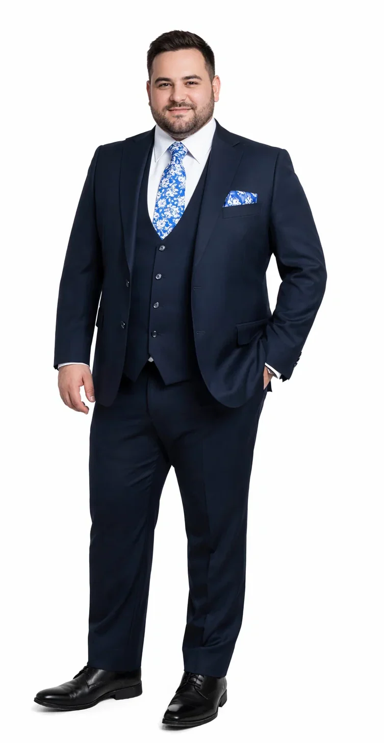 Rossiman Blue Men's Slim-Fit Vested Suit Flat Front Pants