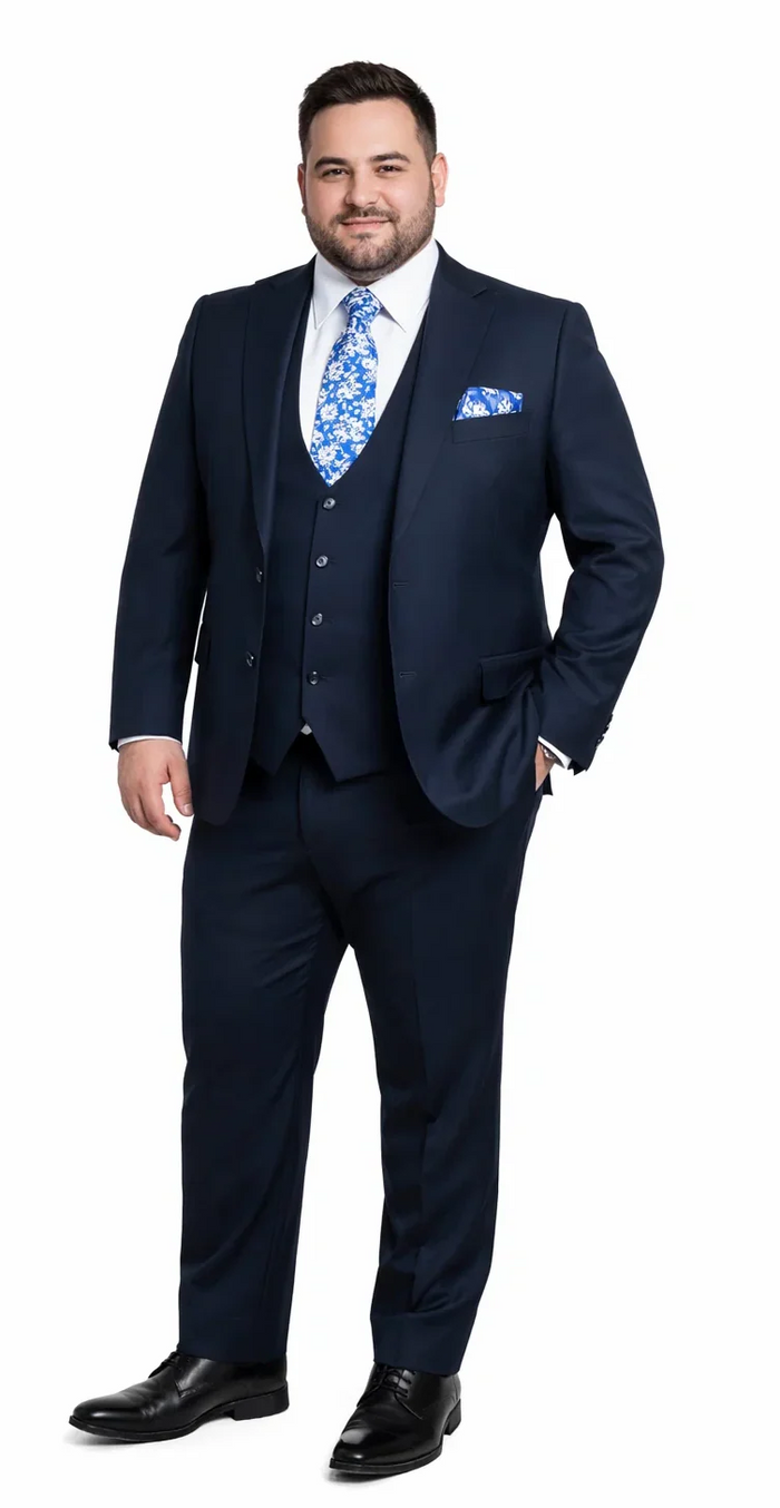 Rossiman Blue Men's Slim-Fit Vested Suit Flat Front Pants