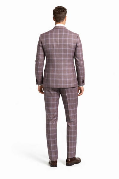 Rossiman Plaid Suit – Gray & Lavender Textured Windowpane Double-Breasted Suit