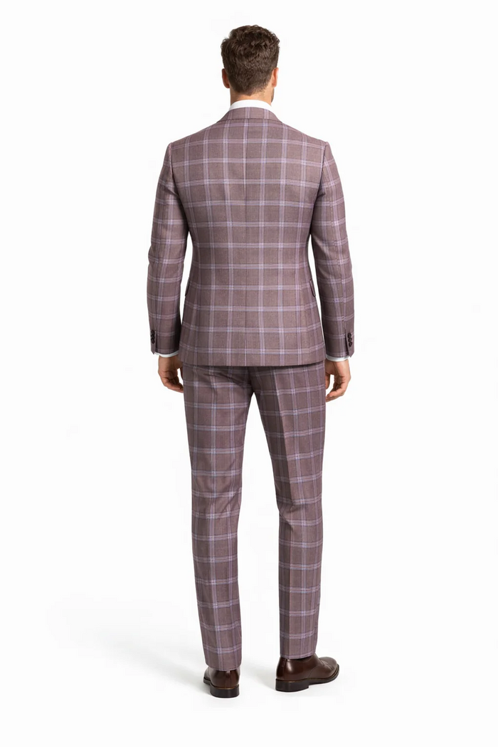 Rossiman Suits Brand - Plaid Textured Double breasted Style - Windowpane Pattern in Color Gray and Lavender