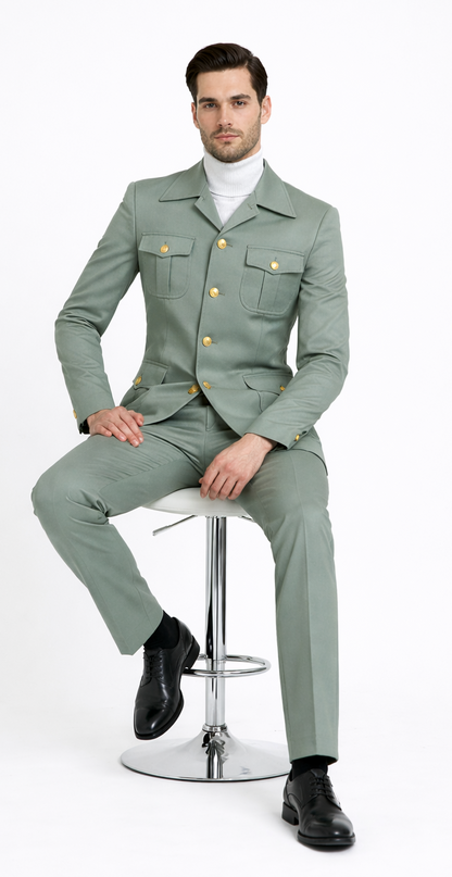 Seersucker Suit Peak Lapel Suit in Color "Mint Green " - Summer Fabric Tone on Tone Shadow Stripe By Rossiman