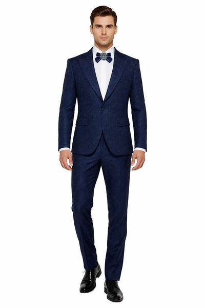 Seersucker Suit Peak Lapel Suit in Color "Navy Blue" - Summer Fabric Tone on Tone Shadow Stripe By Rossiman