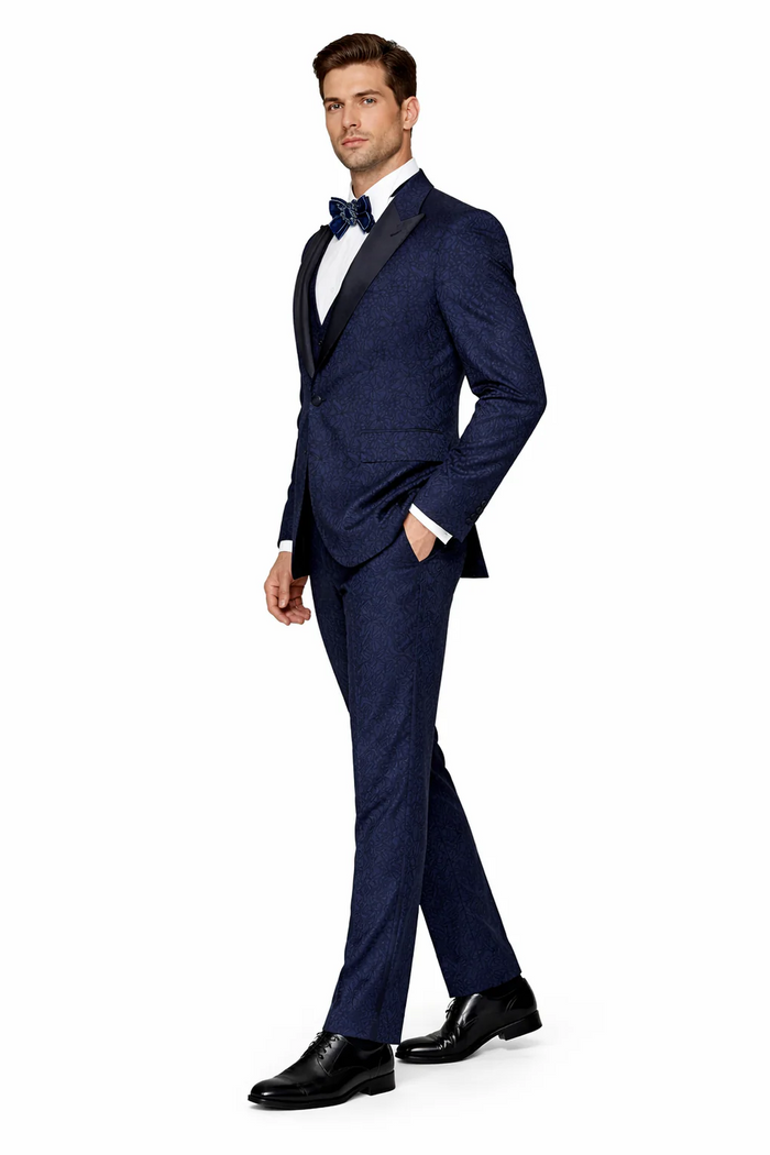 Seersucker Suit Peak Lapel Suit in Color "Navy Blue" - Summer Fabric Tone on Tone Shadow Stripe By Rossiman