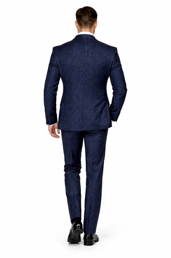 Seersucker Suit Peak Lapel Suit in Color "Navy Blue" - Summer Fabric Tone on Tone Shadow Stripe By Rossiman
