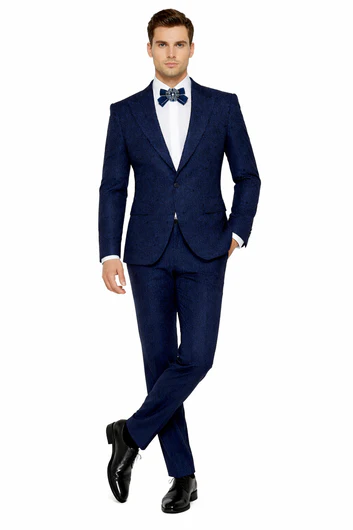 Seersucker Suit Peak Lapel Suit in Color "Navy Blue" - Summer Fabric Tone on Tone Shadow Stripe By Rossiman