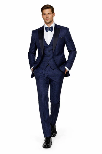 Seersucker Suit Peak Lapel Suit in Color "Navy Blue" - Summer Fabric Tone on Tone Shadow Stripe By Rossiman
