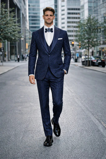 Seersucker Suit Peak Lapel Suit in Color "Navy Blue" - Summer Fabric Tone on Tone Shadow Stripe By Rossiman