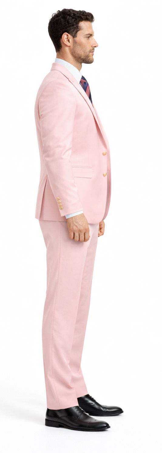 Rossiman Brand Pink Suits - 1 Button Suit Peak Lapel Double Breasted Vest