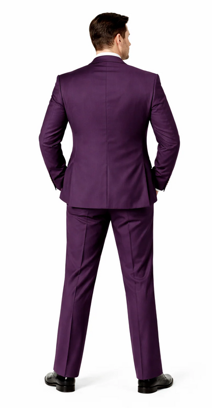 Rossiman Men’s Plum Purple Suit – Gold Buttoned Double-Breasted Elegance