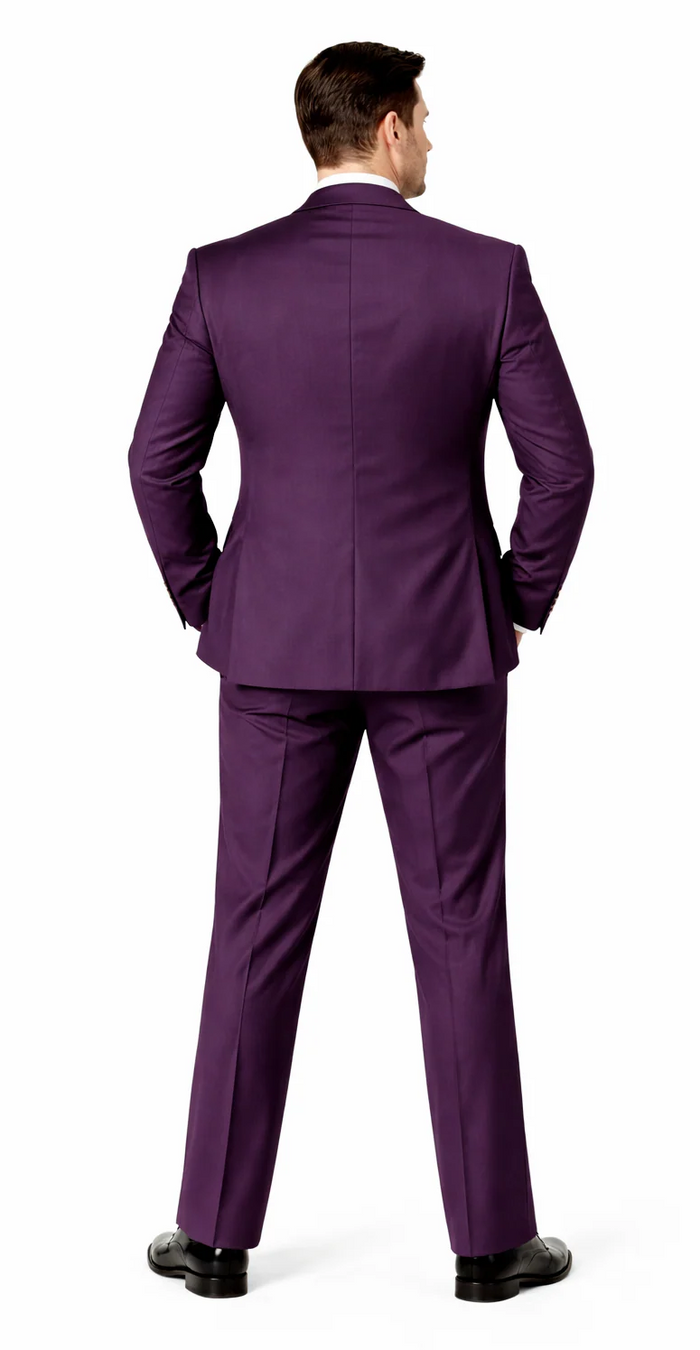 Rossiman Men’s Plum Purple Suit – Gold Buttoned Double-Breasted Elegance