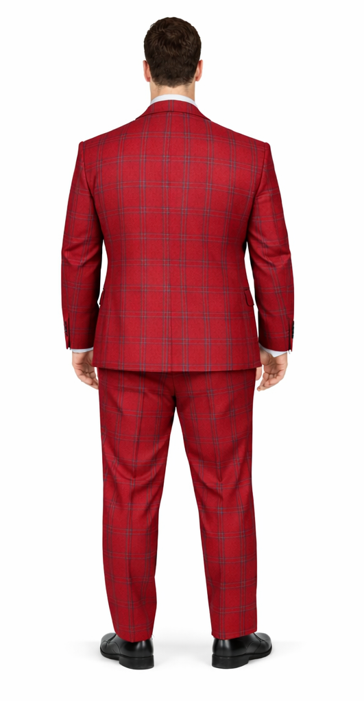 Rossiman Suit – Red & Blue Plaid Windowpane Double-Breasted Suit for Men