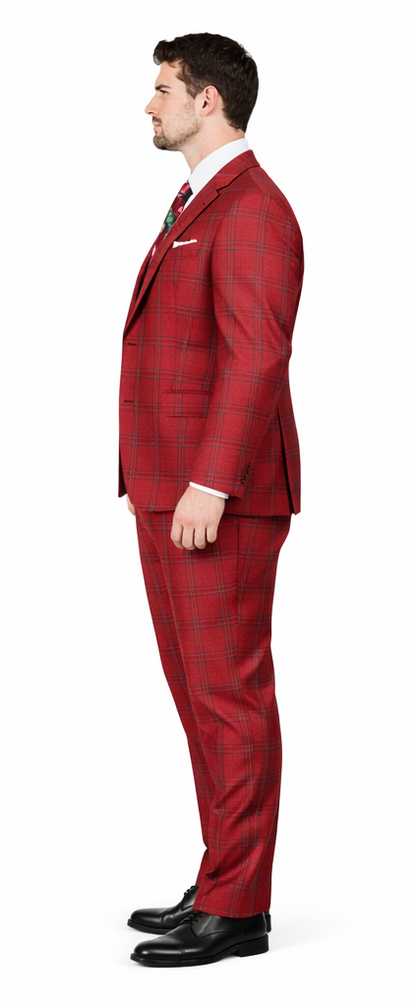 Rossiman Suit – Red & Blue Plaid Windowpane Double-Breasted Suit for Men
