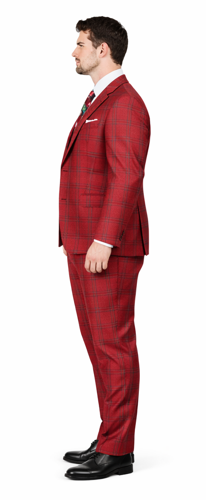 Rossiman Suit – Red & Blue Plaid Windowpane Double-Breasted Suit for Men