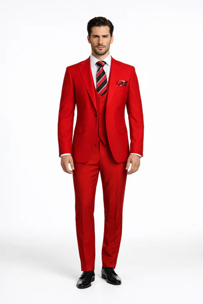 Rossiman Men’s Red Slim Fit Suit – Stylish Double-Breasted Jacket