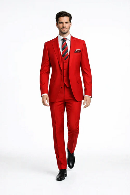 Rossiman Men’s Red Slim Fit Suit – Stylish Double-Breasted Jacket