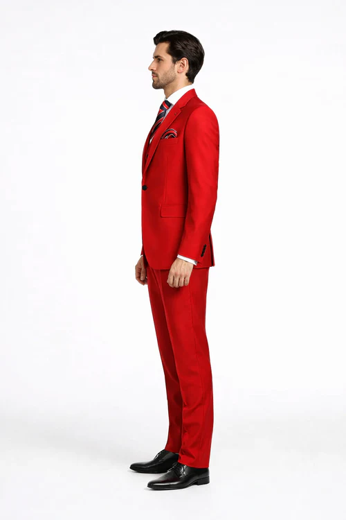 Rossiman Red Men's Suit Double Breasted Slim Fit