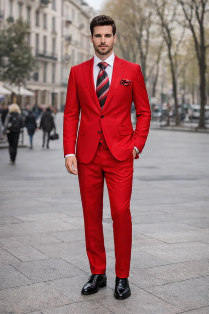 Rossiman Men’s Red Slim Fit Suit – Stylish Double-Breasted Jacket