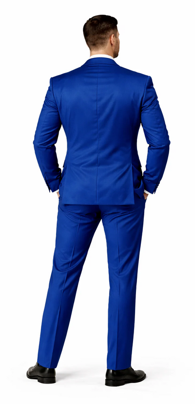 Rossiman Men’s Royal Blue Glossy Sateen Suit – Bold & Refined Look