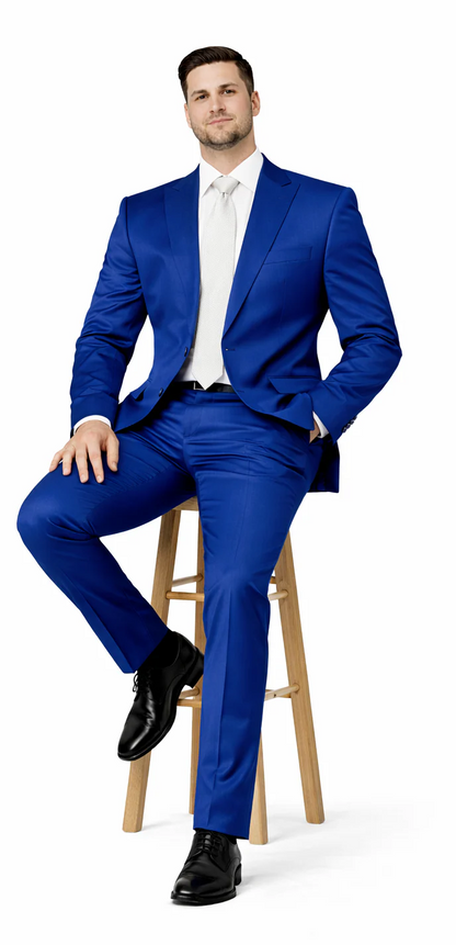 Rossiman Men’s Royal Blue Glossy Sateen Suit – Bold & Refined Look