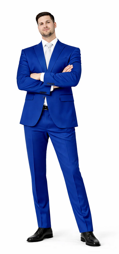 Rossiman Men’s Royal Blue Glossy Sateen Suit – Bold & Refined Look