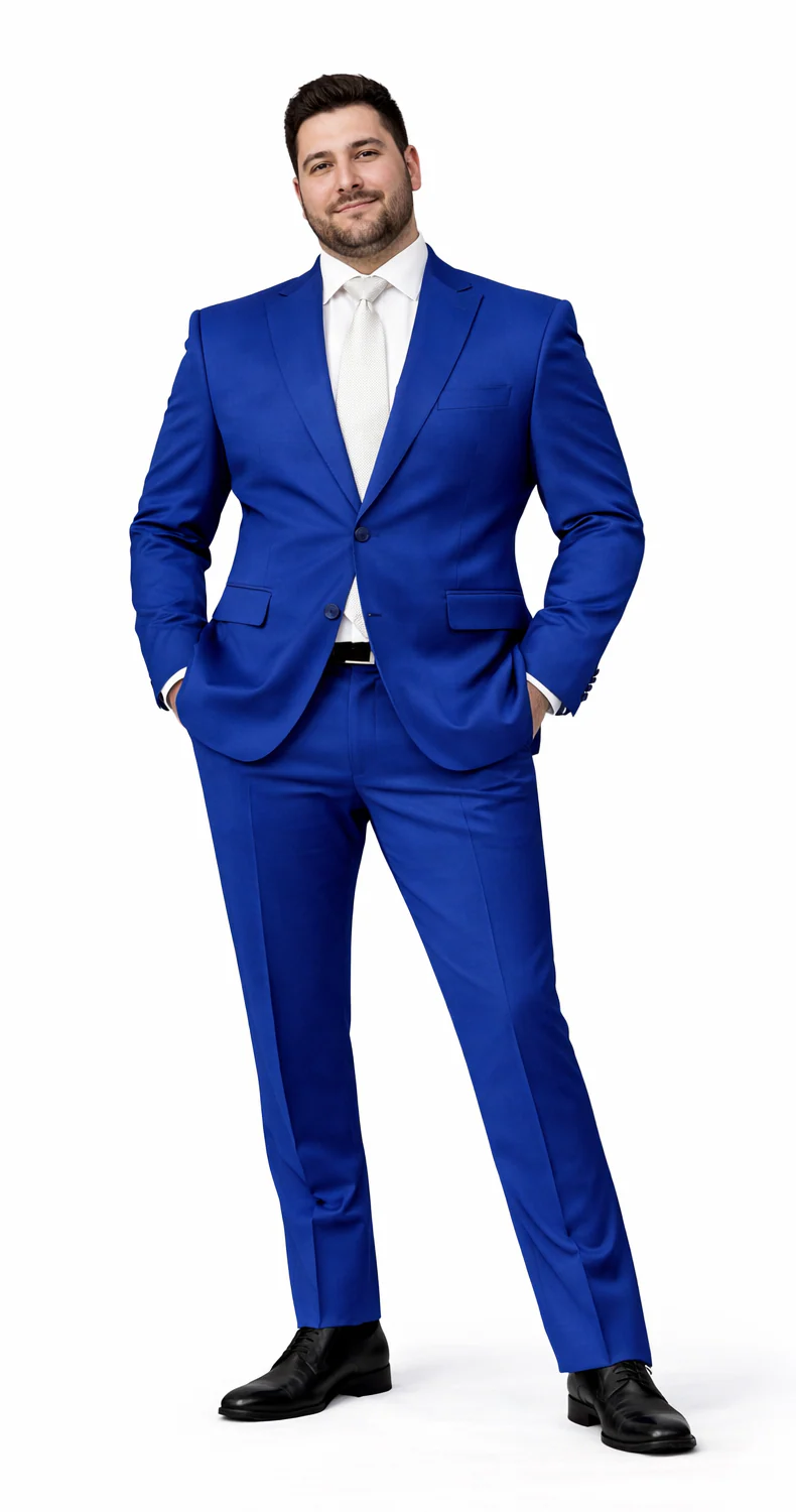 Rossiman Men’s Royal Blue Glossy Sateen Suit – Bold & Refined Look