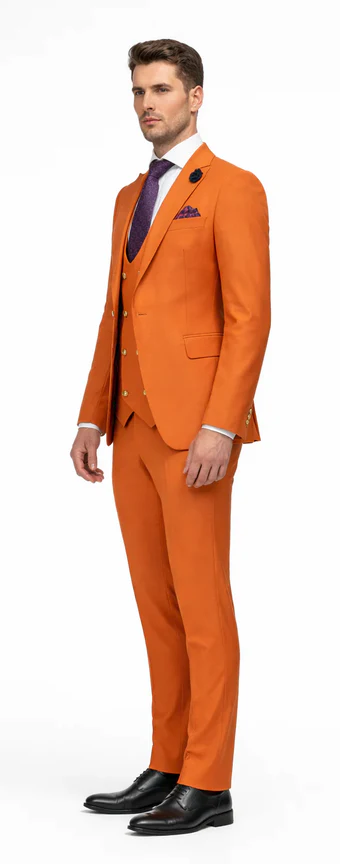Rossiman Men's Rust Slim Fit Suit – 3-Piece Set with Double-Breasted Vest & Flat Front Pants