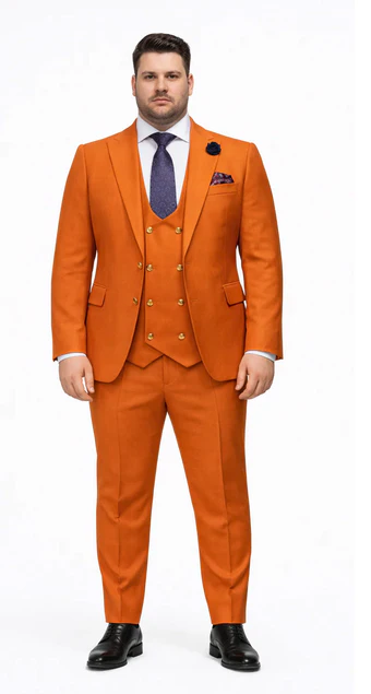 Rossiman Men's Rust Slim Fit Suit – 3-Piece Set with Double-Breasted Vest & Flat Front Pants