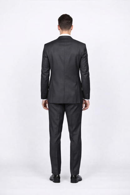 Men's Rossiman Rossi Man Brand Gray Tapered Leg Lower Rise Pants & Get Skinny 100% Wool 1 Button Slim Fit Peak Lapel Suit