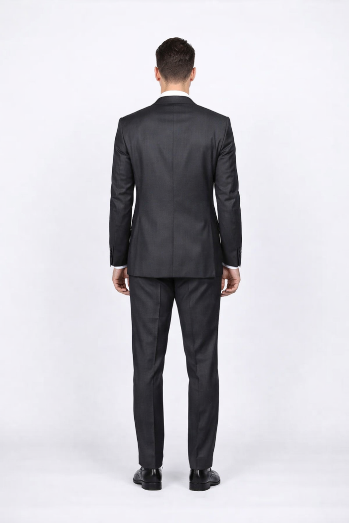 Men's Rossiman Rossi Man Brand Gray Tapered Leg Lower Rise Pants & Get Skinny 100% Wool 1 Button Slim Fit Peak Lapel Suit