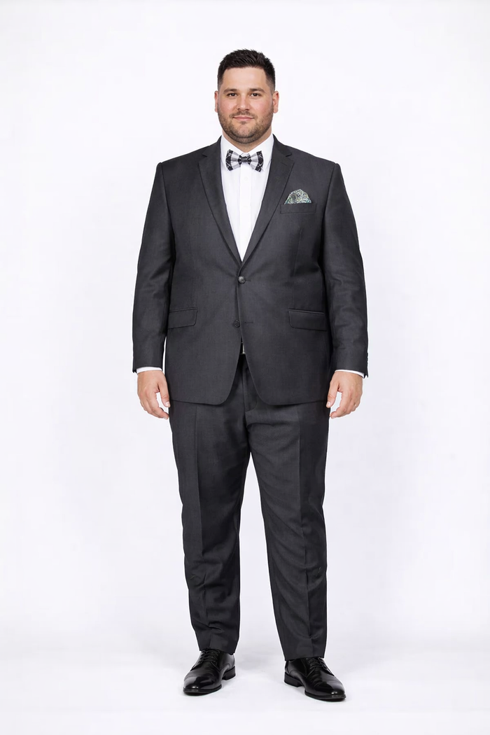 Men's Rossiman Rossi Man Brand Gray Tapered Leg Lower Rise Pants & Get Skinny 100% Wool 1 Button Slim Fit Peak Lapel Suit