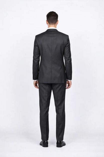 Rossiman Men's Slim Fit Gray Wool Suit – 1-Button Peak Lapel Jacket & Tapered Low-Rise Pants