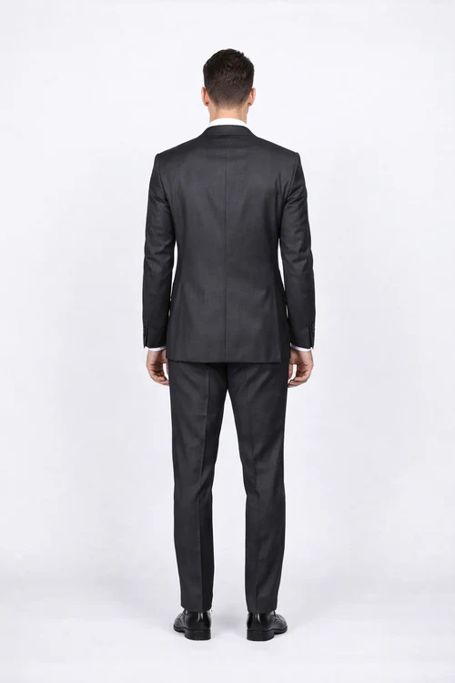 Rossiman Men's Slim Fit Gray Wool Suit – 1-Button Peak Lapel Jacket & Tapered Low-Rise Pants