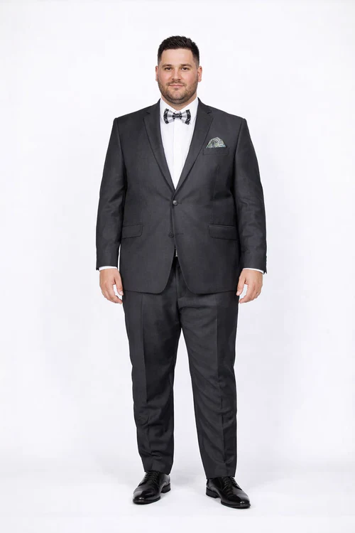 Rossiman Men's Slim Fit Gray Wool Suit – 1-Button Peak Lapel Jacket & Tapered Low-Rise Pants