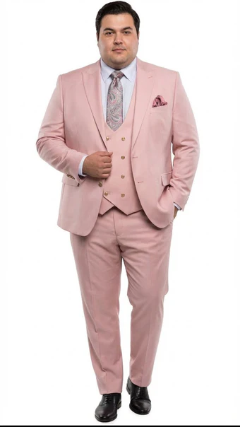 Rossiman Men's Slim Fit Pink Suit – Elegant Double-Breasted Vest & Tailored Flat Front Pants