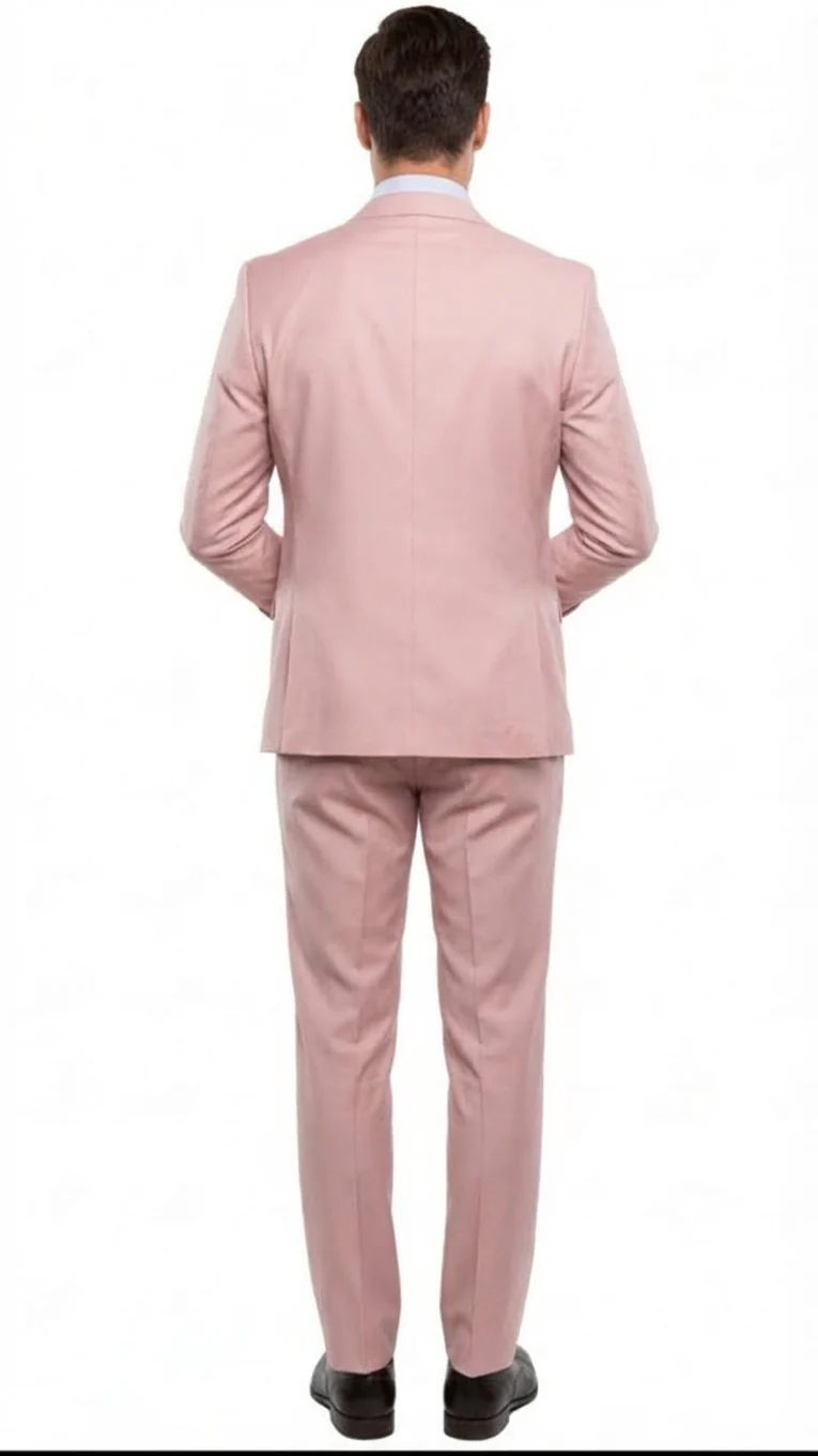 Rossiman Men's Slim Fit Pink Suit – Elegant Double-Breasted Vest & Tailored Flat Front Pants