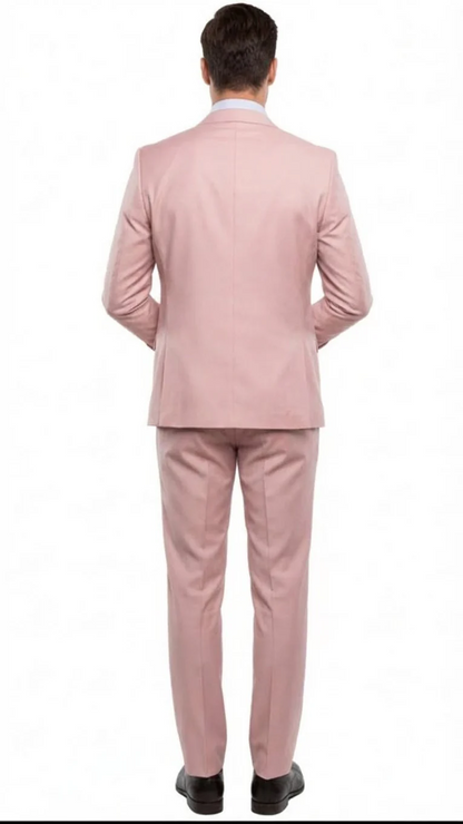 Rossiman Men's Slim Fit Pink Suit – Elegant Double-Breasted Vest & Tailored Flat Front Pants