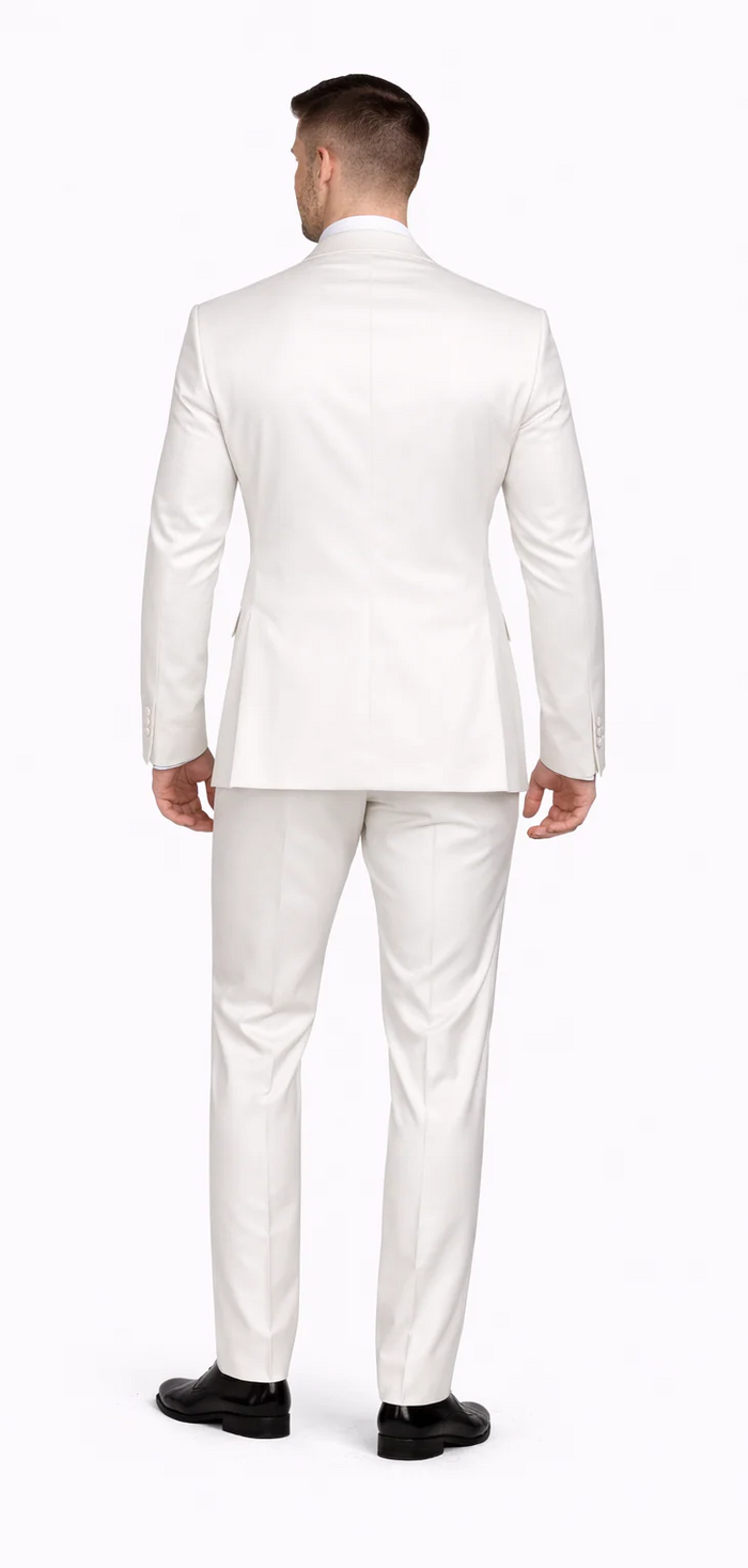 Rossiman White Sateen Suit for Men – High-Shine Formal Elegance