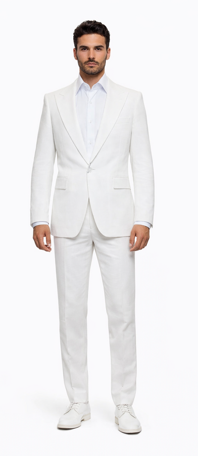 Seersucker Suit Peak Lapel Suit in Color "White" - Summer Fabric Tone on Tone Shadow Stripe By Rossiman
