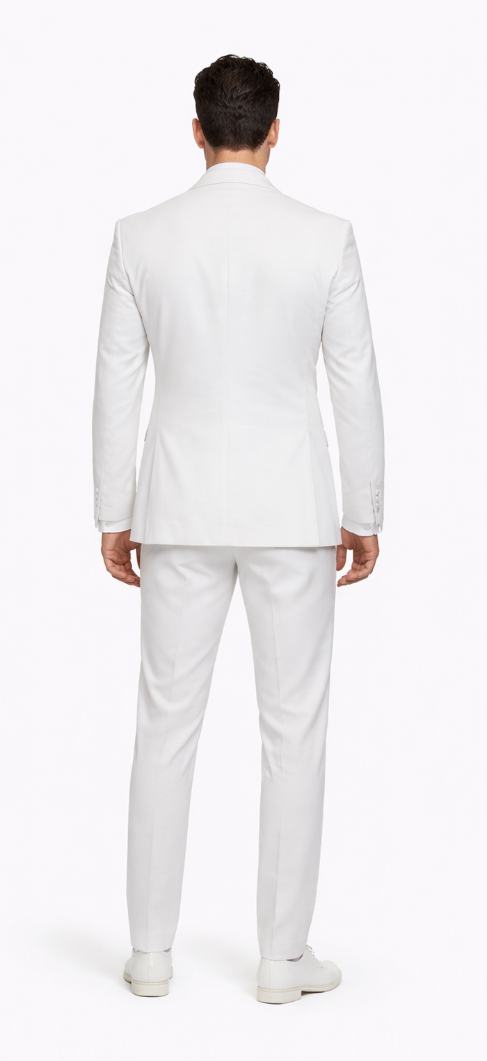 Seersucker Suit Peak Lapel Suit in Color "White" - Summer Fabric Tone on Tone Shadow Stripe By Rossiman