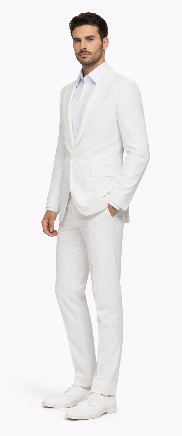 Seersucker Suit Peak Lapel Suit in Color "White" - Summer Fabric Tone on Tone Shadow Stripe By Rossiman